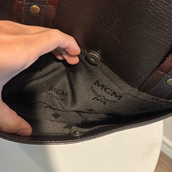 MCM Black Leather Briefcase-Style Backpack with Brown Handles - Picture 8 of 16